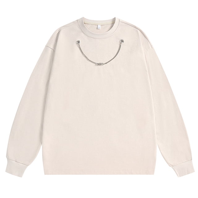 pstuiky camisas de hombre de manga larga, Camiseta de manga larga con cuello redondo y cadena de color liso para hombre. Blusa de manga larga con cuello redondo. salir tops m