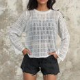 thumbnail image 5 of hotojiny Women's Crochet Tops Long Sleeve Hollow Out Knit Pullover Tops Fashion Crew Neck See Through Mesh Cover Ups, 5 of 6