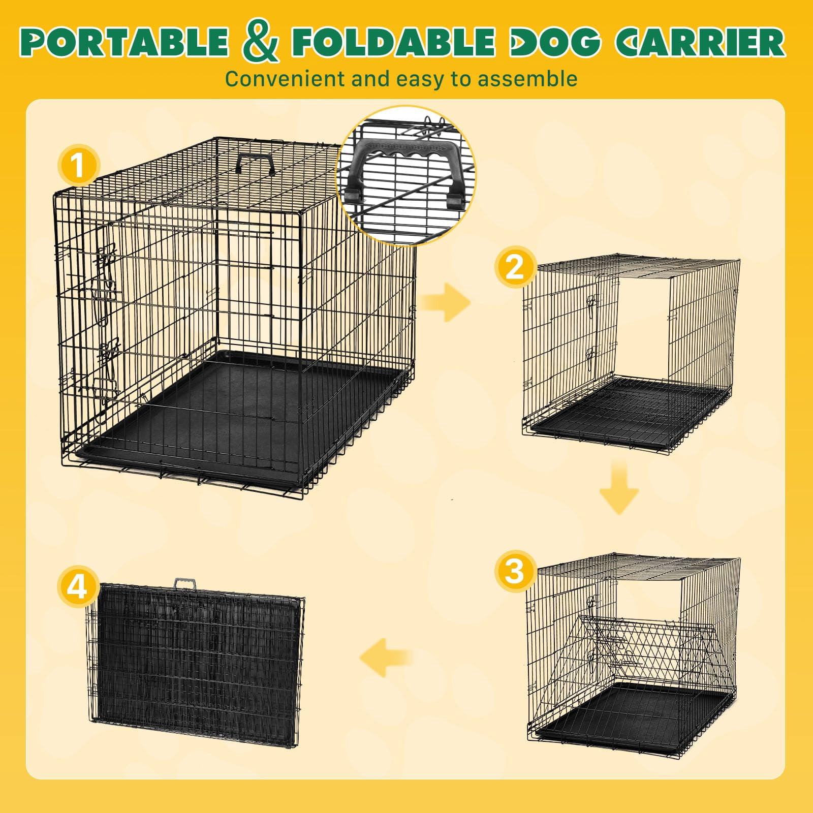 LIFERECORD 48in Extra Large Foldable Metal Dog Crate with Double Doors, Kennel with Divider Panel, Safe for Puppy Training, Home & Travel