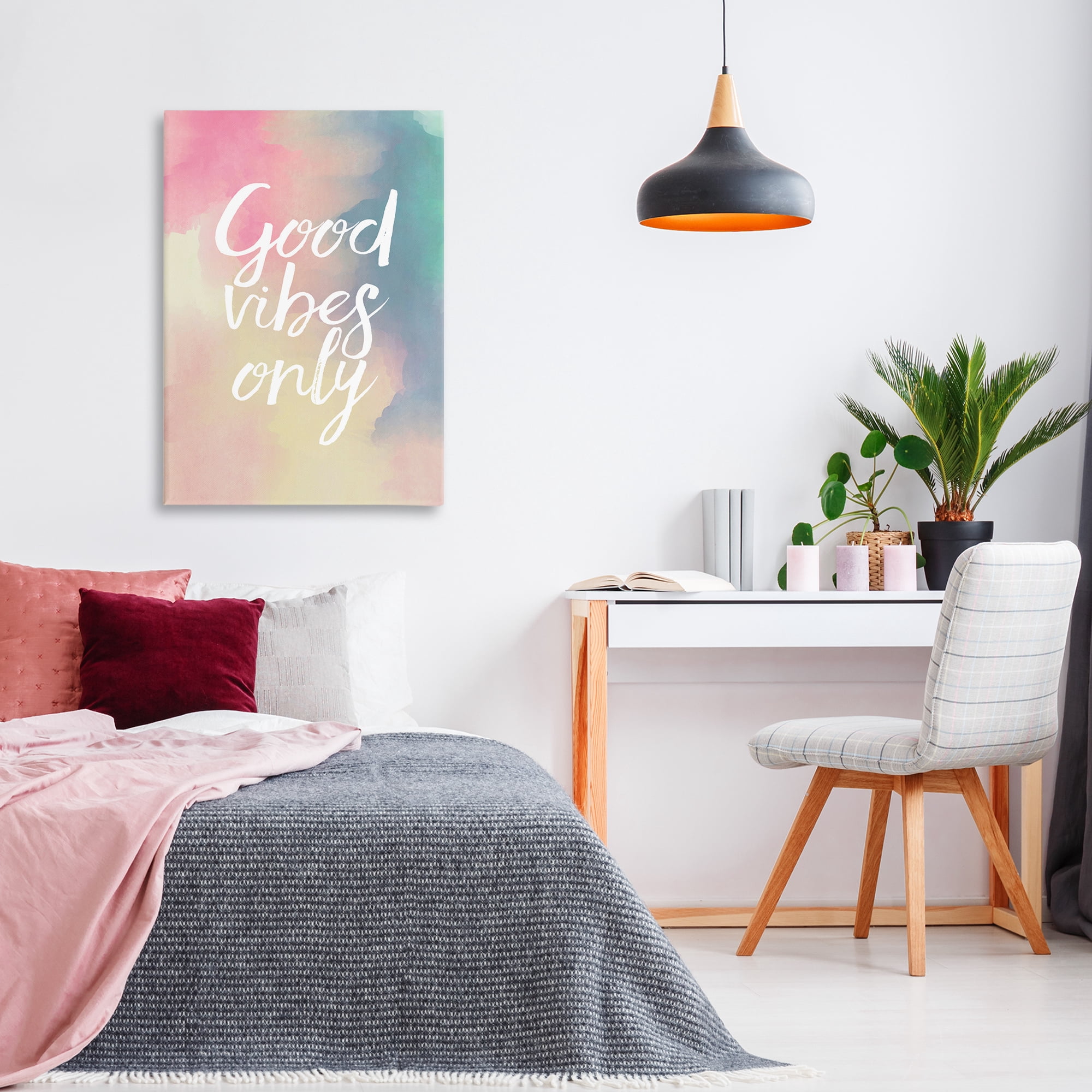 Stupell Industries Good Vibes Only Ombre Typography Painting Gallery Wrapped Canvas Art Print Wall Art, 24 x 36