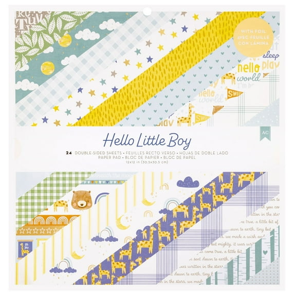 American Crafts Double-Sided Paper Pad 12"X12" 24/Pkg-Gold Foil, Hello Little Boy