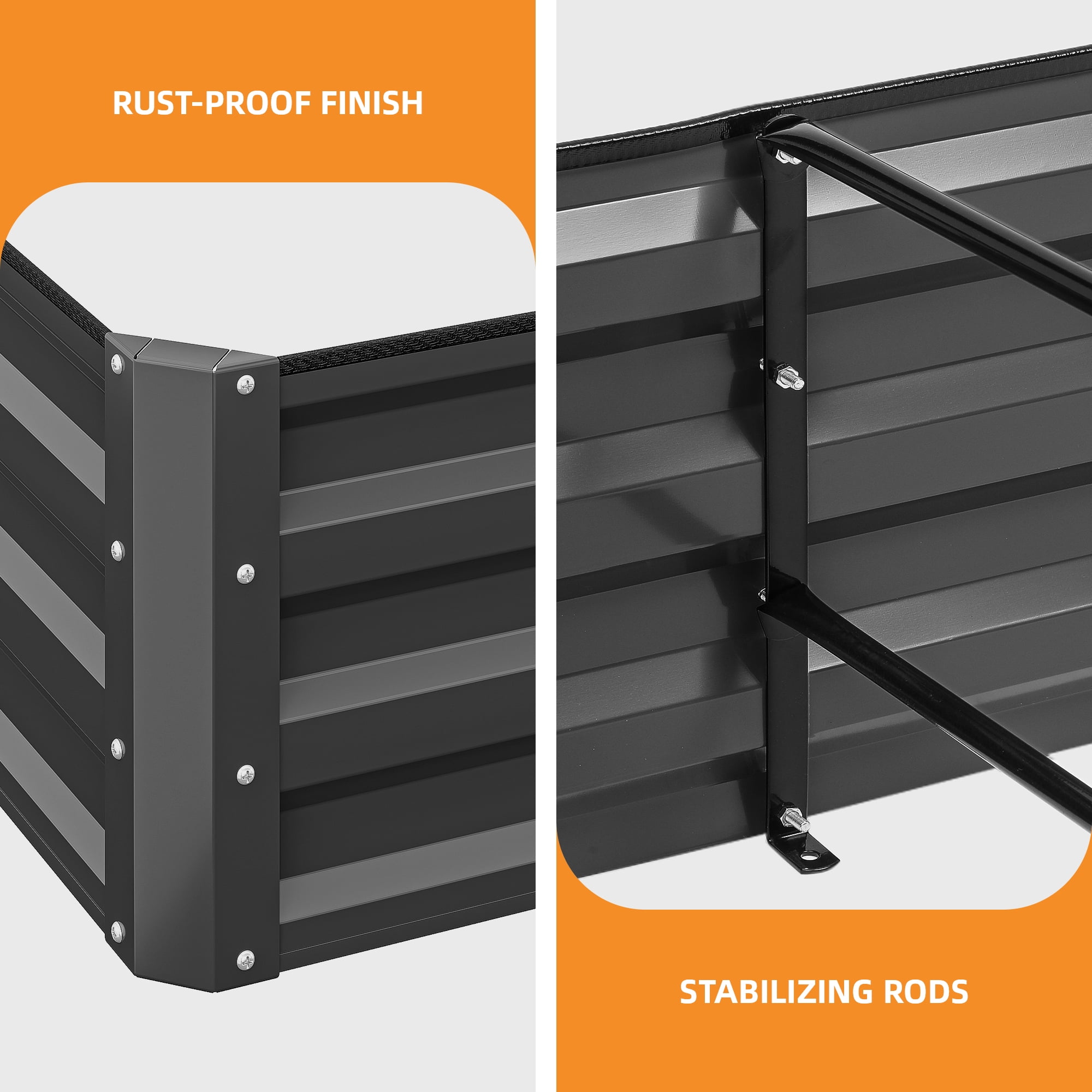 Uforic 12ftx4ft Extra-Large Raised Garden Bed Kit,Outdoor Galvanized Metal Patio Planter Box with Safety Rubber & Ground Nails&Gloves, for Vegetables Flowers,Black