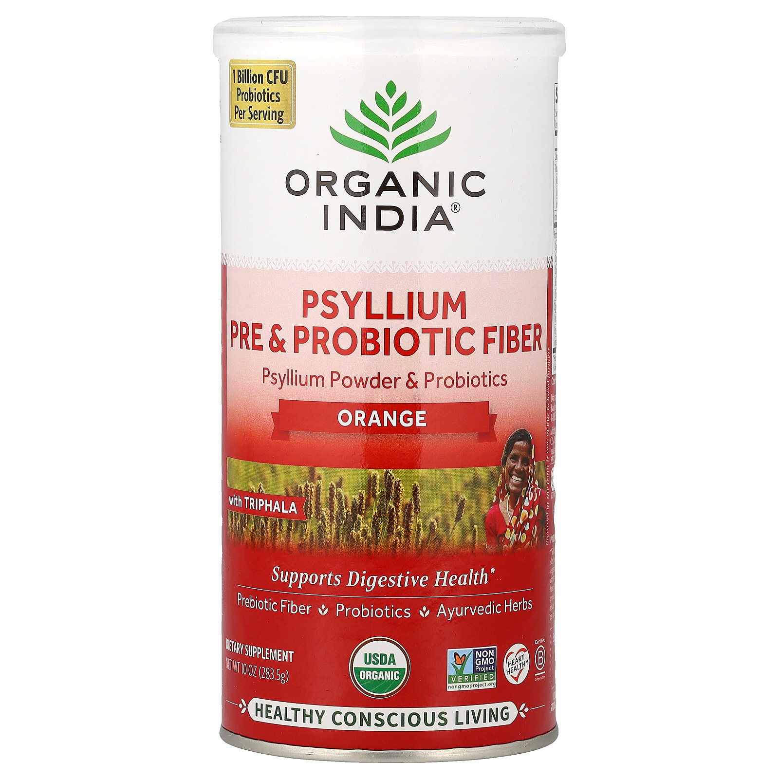 Organic India Orange Psyllium Pre & Probiotic Fiber 10 oz