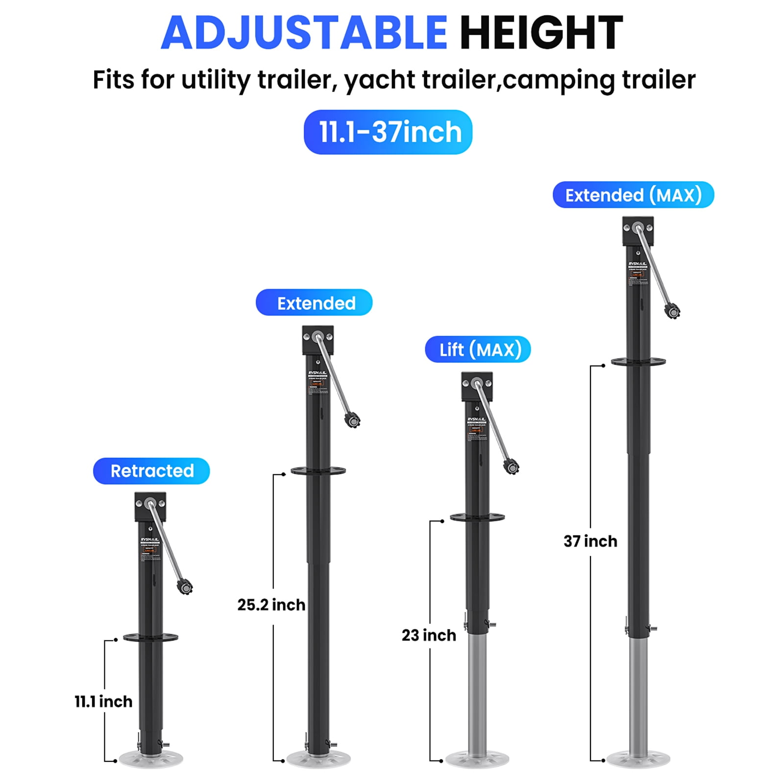 5000 lbs Heavy Duty Trailer Jack, 23" Lift, 20-24V Cordless Drill Compatible, for RV, Boat, Yacht & Utility Trailers, with Manual Crank Handle & Weatherproof Cover, Black