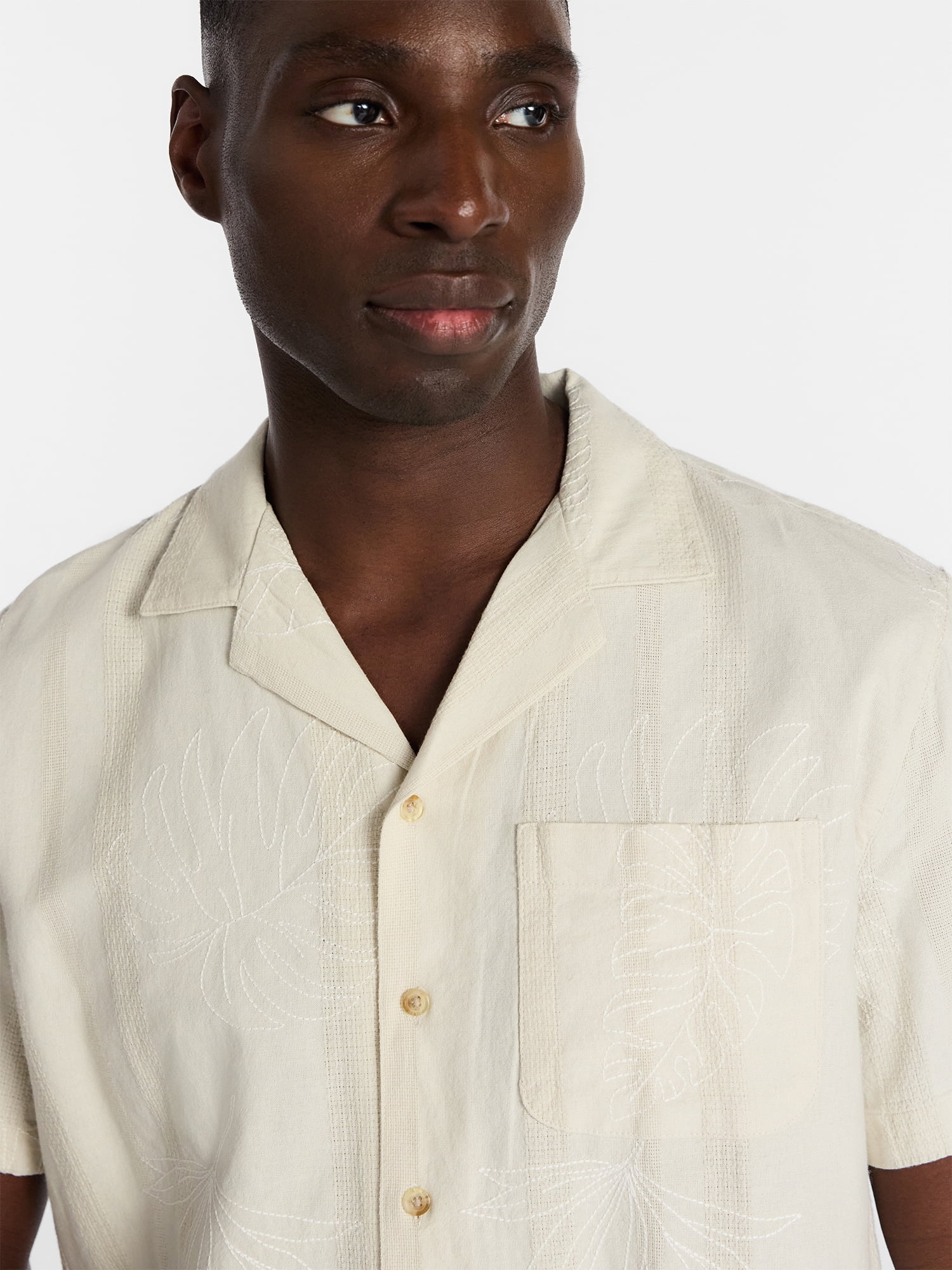 George Men's Embroidered Camp Shirt with Short Sleeves, Sizes S-5XL