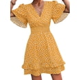 thumbnail image 3 of Lucakuins Mini vestido de mujer de manga corta con cuello en V y estampado de lunares, vestido de verano para uso diario informal Lucakuins  moda, 3 of 7