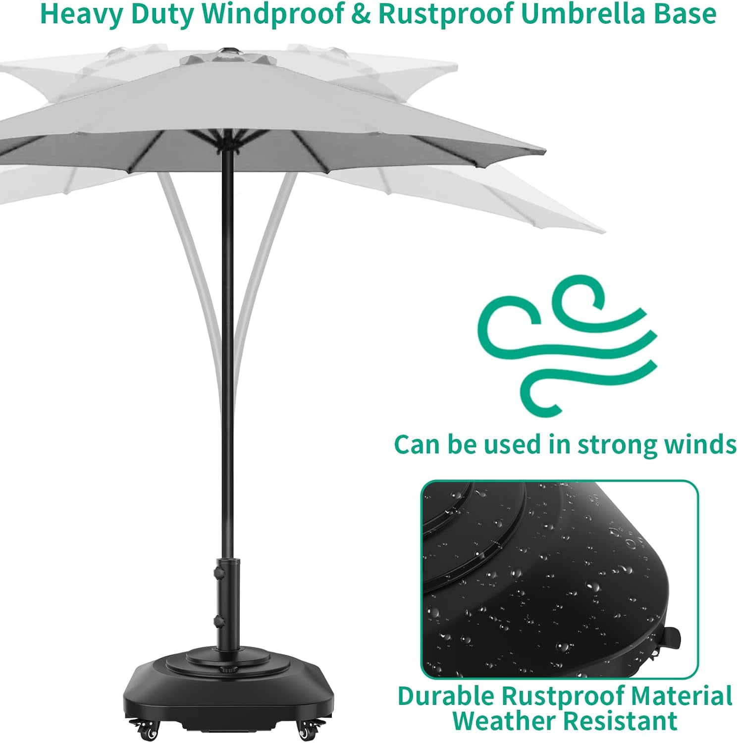 Umbrella Base with Wheels, Umbrella Stand Base Heavy Duty 100lb Windproof, Fillable Umbrella Base Mobile Square Umbrella Stand Outdoor Base for Patio, Deck, Poolside, Lawn, Fits Most Sized Umbrellas