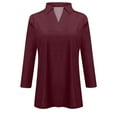 thumbnail image 4 of Huresd Golf Shirts for Women V Neck 3/4 Sleeve Tops Polo Shirts Color Block Golf Clothes for Women Wine XL, 4 of 4