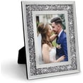 thumbnail image 1 of AmPm Glass Picture Frame 5x7 Silver Crystal Gift for Wedding and Friends Desk Top Display and Stand, 1 of 8
