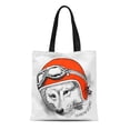 thumbnail image 1 of ASHLEIGH Canvas Bag Resuable Tote Grocery Shopping Bags Motorbike Portrait of Wolf in Retro Motorcycle Helmet Rider Tote Bag, 1 of 1
