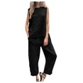 thumbnail image 1 of Conjunto de dos piezas de lino y algodón de color liso para mujer: top sin mangas y pantalones anchos, corte holgado informal, 1 of 5