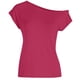 thumbnail image 5 of Camiseta informal de manga corta irregular y color liso con hombros descubiertos para mujer - Top ligero para fiestas de los 80 - Lavable a máquina y corte clásico, 5 of 7