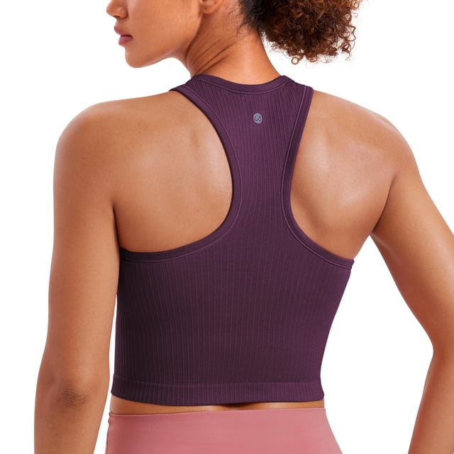 Top Corto Sin Costuras con Cuello Alto y Textura Acanalada CRZ YOGA Morado XX-S
