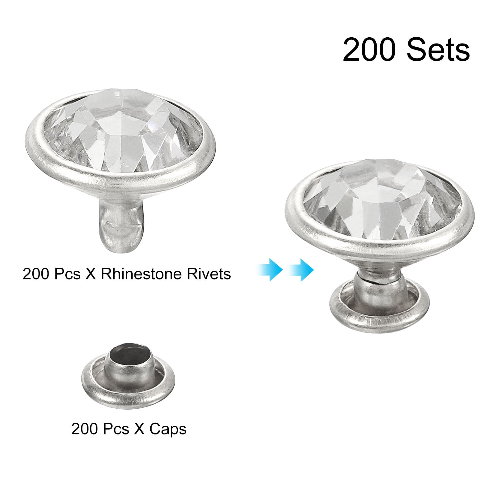 200Pack Silver Rhinestone Rivets, 11.5mm/0.45" Leathercraft Rivets Crystal Rivets for DIY Leather Craft Making