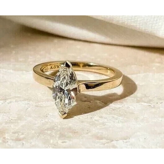 2Ct Marquise-Cut Simulated Diamond Solitaire Wedding Ring 14k Yellow Gold Plated