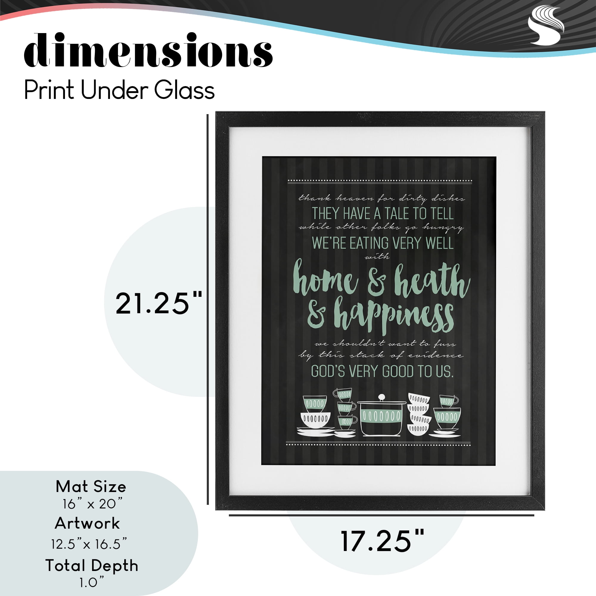 God's Good To Us Kitchen Black Framed Print Under Glass, design by Lettered and Lined