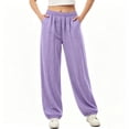 thumbnail image 2 of VBVC Women's Cotton Linen Wide Leg Jogger Pants, Elastic Waist Lounge Trousers For Women, Ladies' Lightweight Soft Casual Pants with Pockets, Purple , M-3XL, 2 of 5