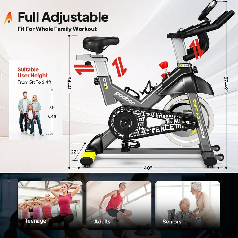 Pooboo Large Adjustable Seat Recumbent Exercise Bike with