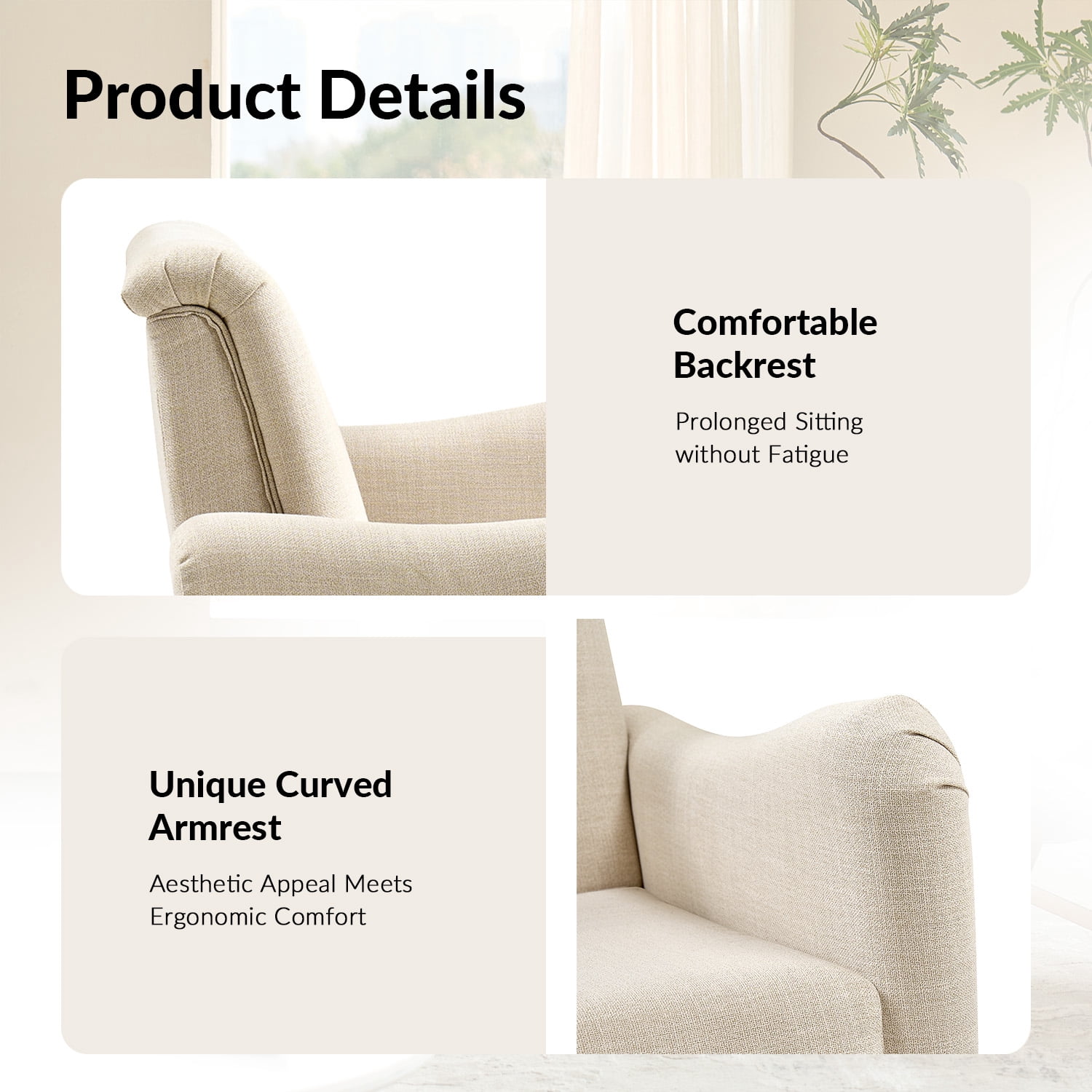 Tina's Home 50" Farmhouse Loveseat Sofa, Linen Upholstered Couch with Wide Seat, Sloped Arms and Solid Wood Bobbin Legs