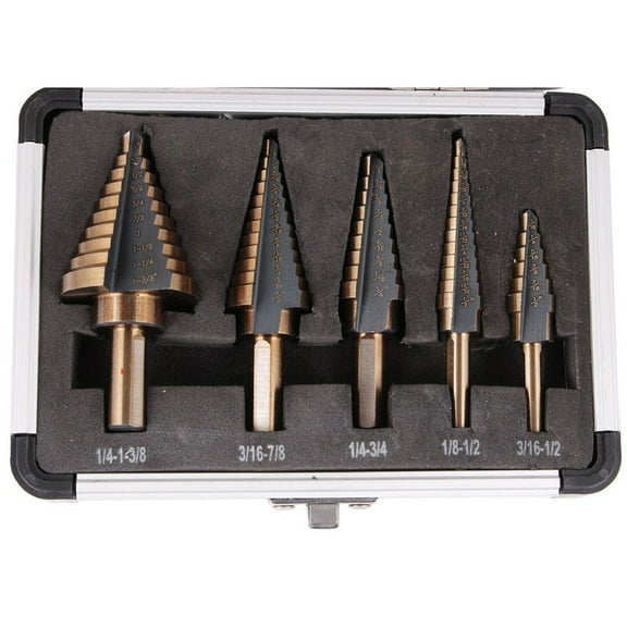RENACLIPY 5Pcs Cone Hss Hole Cutter Drill Bits Set with Protective Aluminum Case