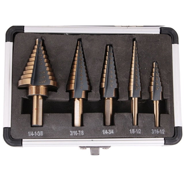 MasteelfCA 5pcs HSS Cobalt Multiple Hole 50 Sizes Step Drill Bit Set Tools w/ Aluminum Case