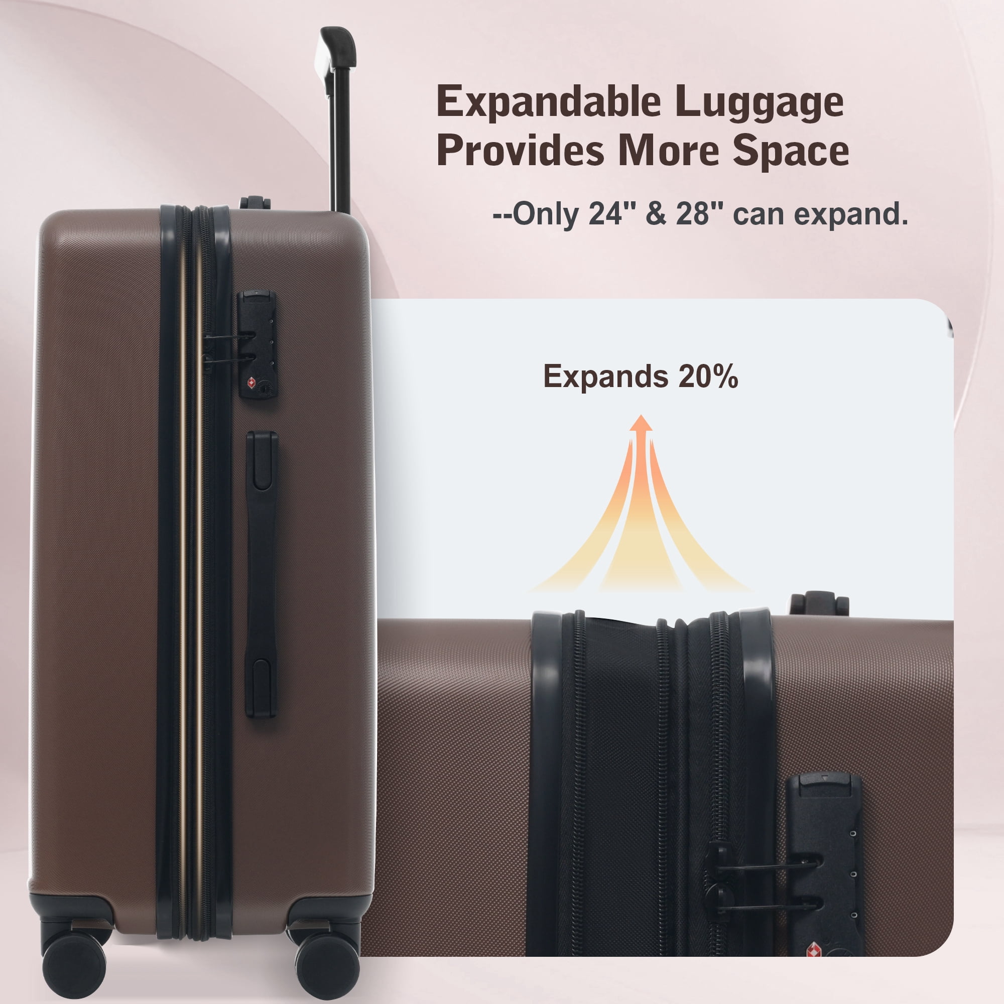 Euroco 5 Piece Front Opening Luggage Sets, Hardside Expandable Carry On Suitcase Set with USB Port,TSA Locks, Spinner Wheels and 2 Bags,Lightweight Travel Luggage for Men Women(20"/24"/28"),Brown