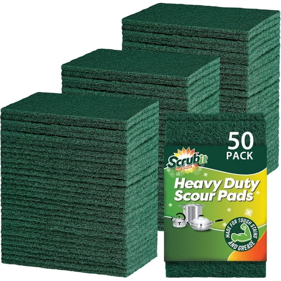 SCRUBIT Scouring Pads, Non-Scratch Kitchen Sponges for Cleaning Dishes, Green, 50 Pack