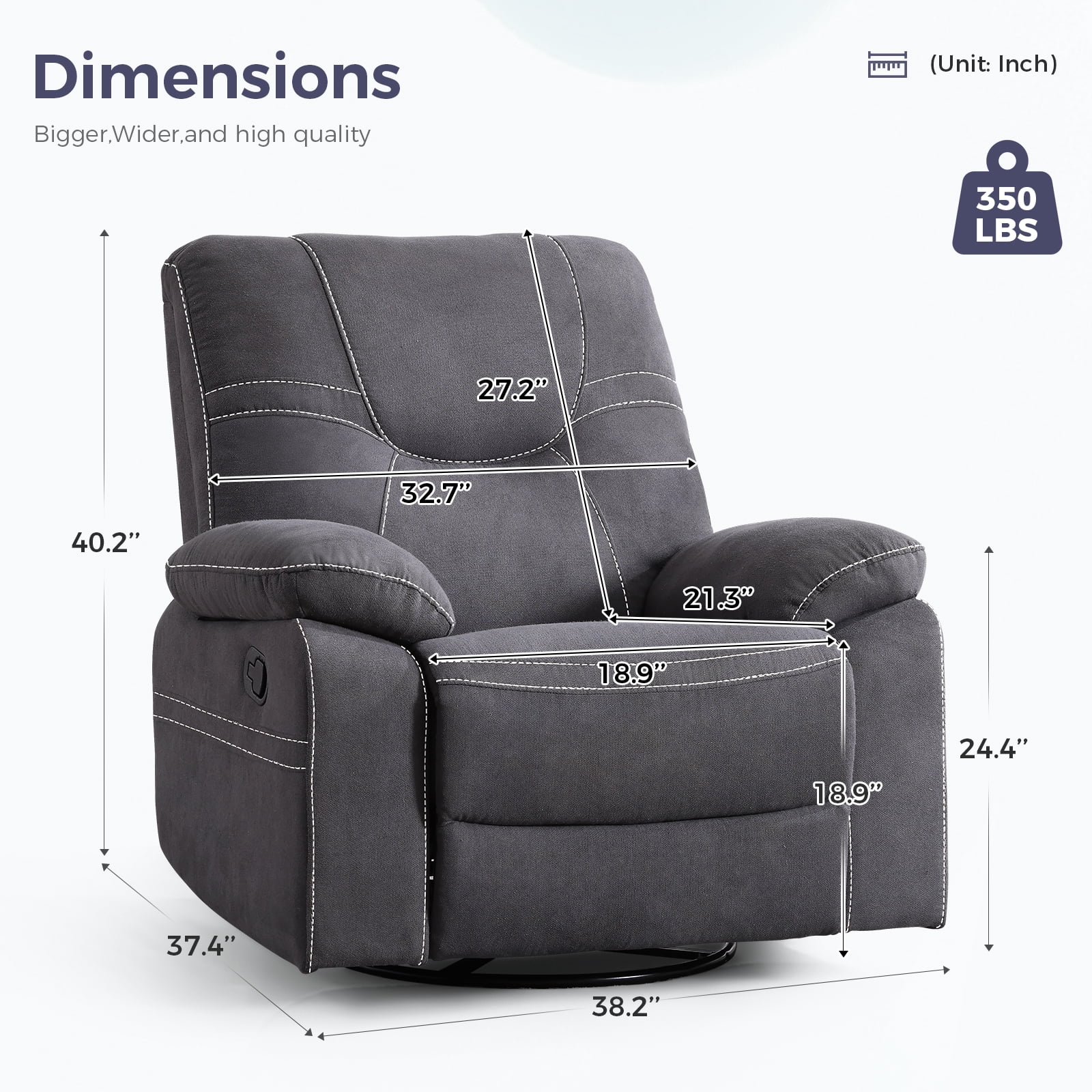 Bonzy Home Swivel Rocker Recliner Chair Manual Recliner Sofa for Living Room Gray