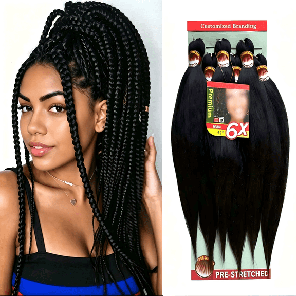 Pre-Stretched Braiding Hair 6X, 52 Inch Synthetic Kanekalon Fiber for Box Braids & Twists, Flame Retardant, Black