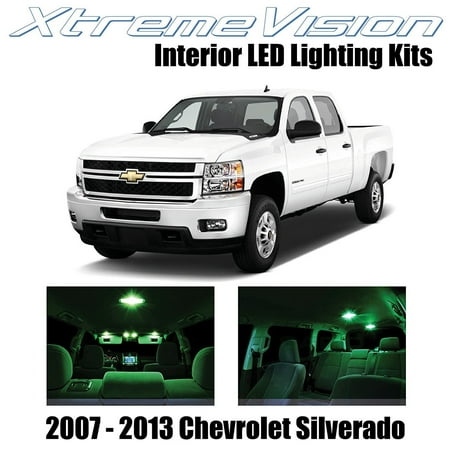 Led Lights Interior Package XtremeVision LED for Chevy Silverado 2007-2013 (12 Pieces) Green Premium Interior LED Kit Package + Installation Tool ()