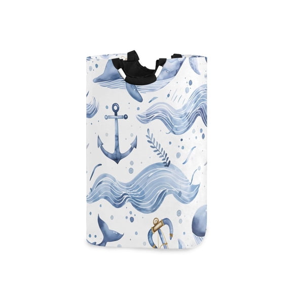 Whales Waves Watercolor Laundry Basket with Handles Foldable Laundry Hamper Freestanding Washing Bin 50L