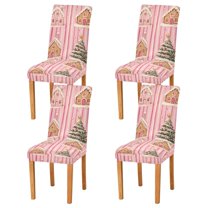 Yayeee 4 Pack Dining Chair Covers Stretch Parson Chairs Slipcovers Seat Protector, Gingerbread Houses