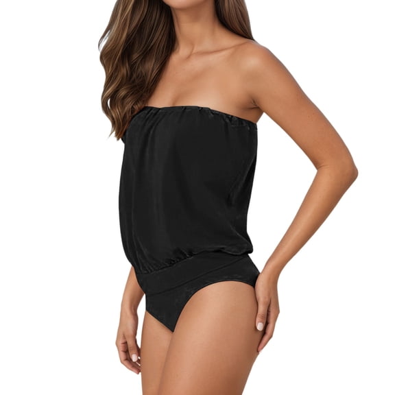 XIYON Women's One Piece Swimsuit Women Strapless Swimsuit Ruffle Detail For Beach Pool Party Summer Vacation Athletic Vintage Swimwear