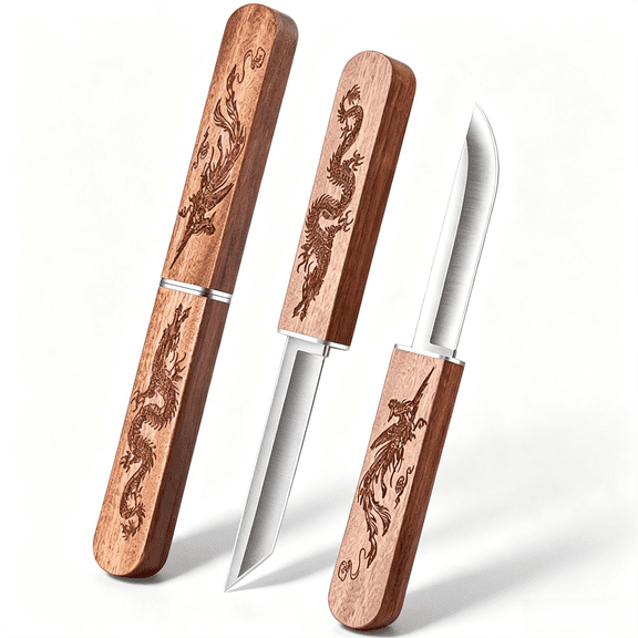 Plys Tanto Camping Knife Double Balde Outdoor Knives, Wood Handle, Hunting Essentials Gear, for Fruits Paring, Easy Storage
