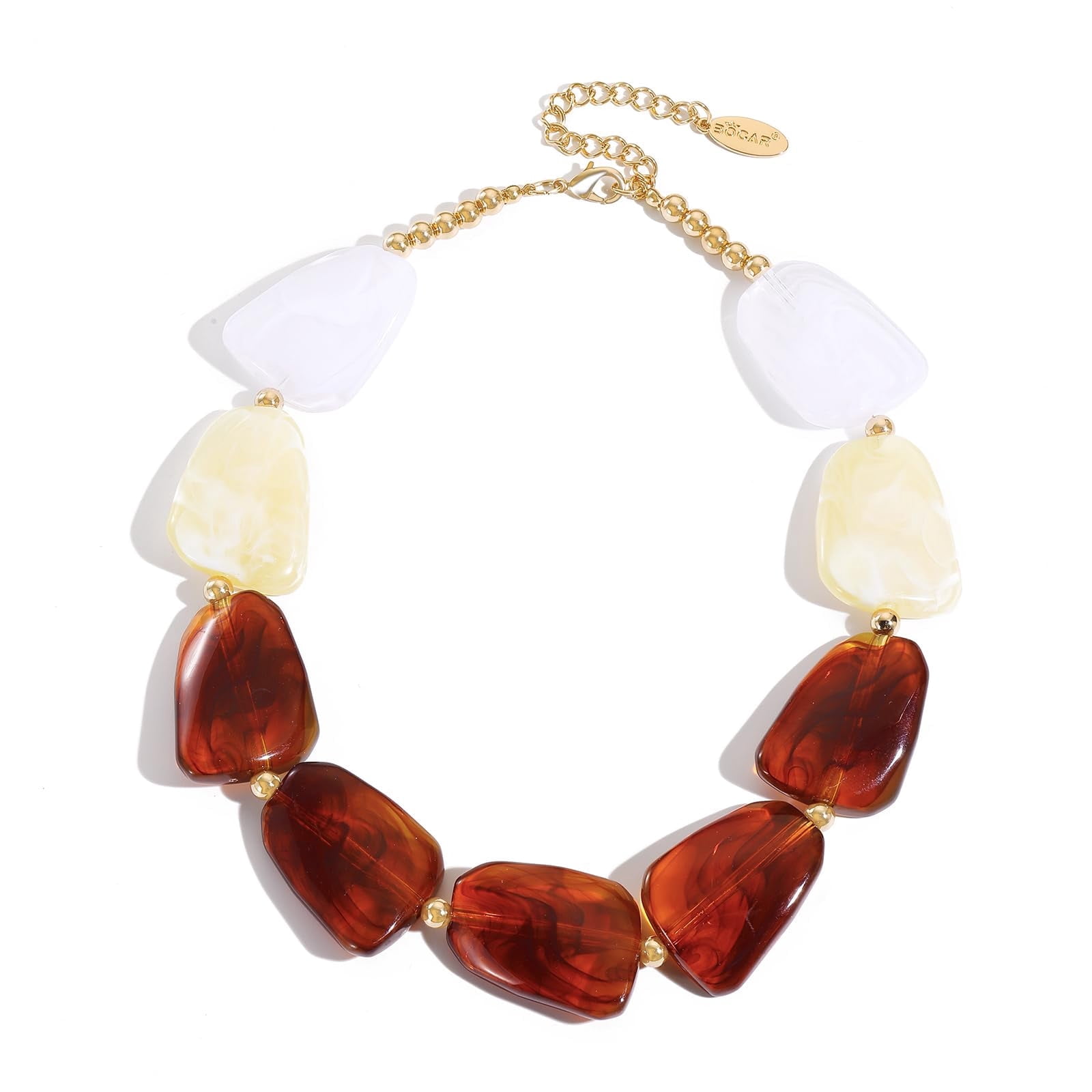 Bocar Bold Chunky Resin Statement Necklace for Women, Irregular Bead Collar Necklace, Vintage Chunky Jewelry for Party, Holiday & Gift (NK_10829_Brown_Mix)