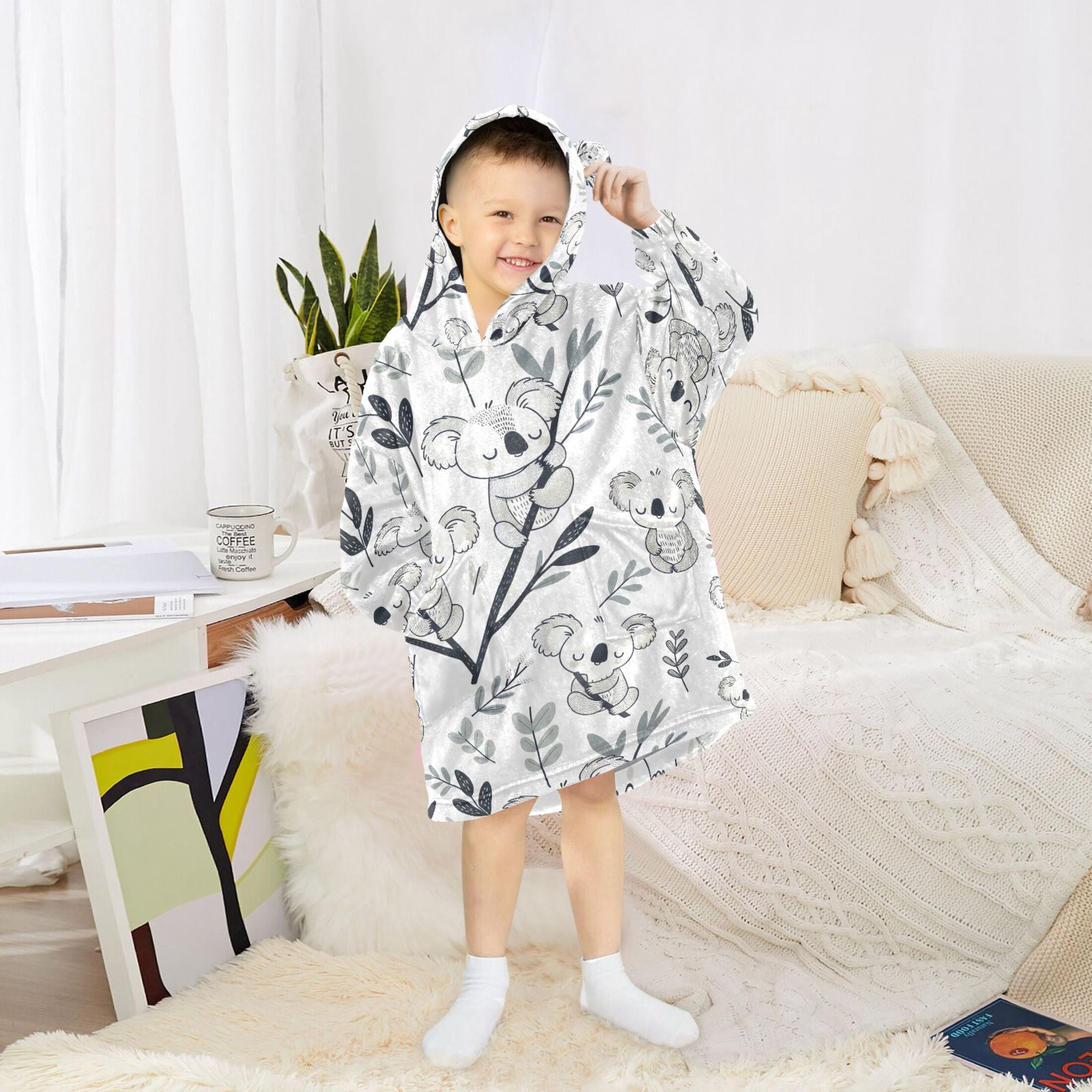 joogoo Wearable Blanket Hoodie for Cute Bear on Branch Oversized Sherpa Hooded 3-14 YR M
