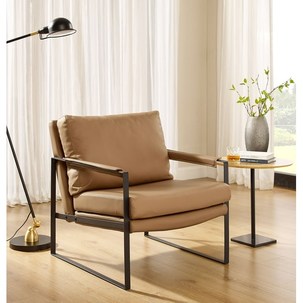 Art Leon Mid Century Accent Chairs Leather Metal Lounge Chair for