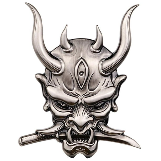 Etiqueta engomada japonesa Oni Samurai de aleación de Zinc de Metal de moda fantasma colmillos Guerrero muerte emblema calcomanía apto Plata Yotijar Pegatina japonesa
