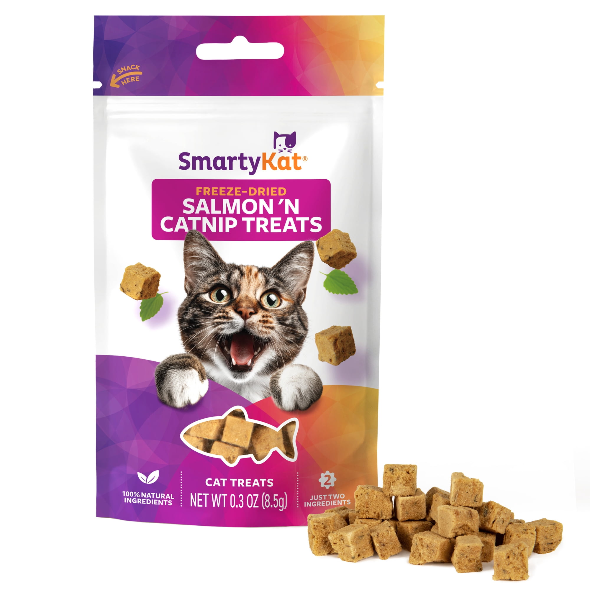 SmartyKat Freeze Dried Real Salmon & Catnip Crunchy Cube Treats for Cats, 0.3 oz Bag