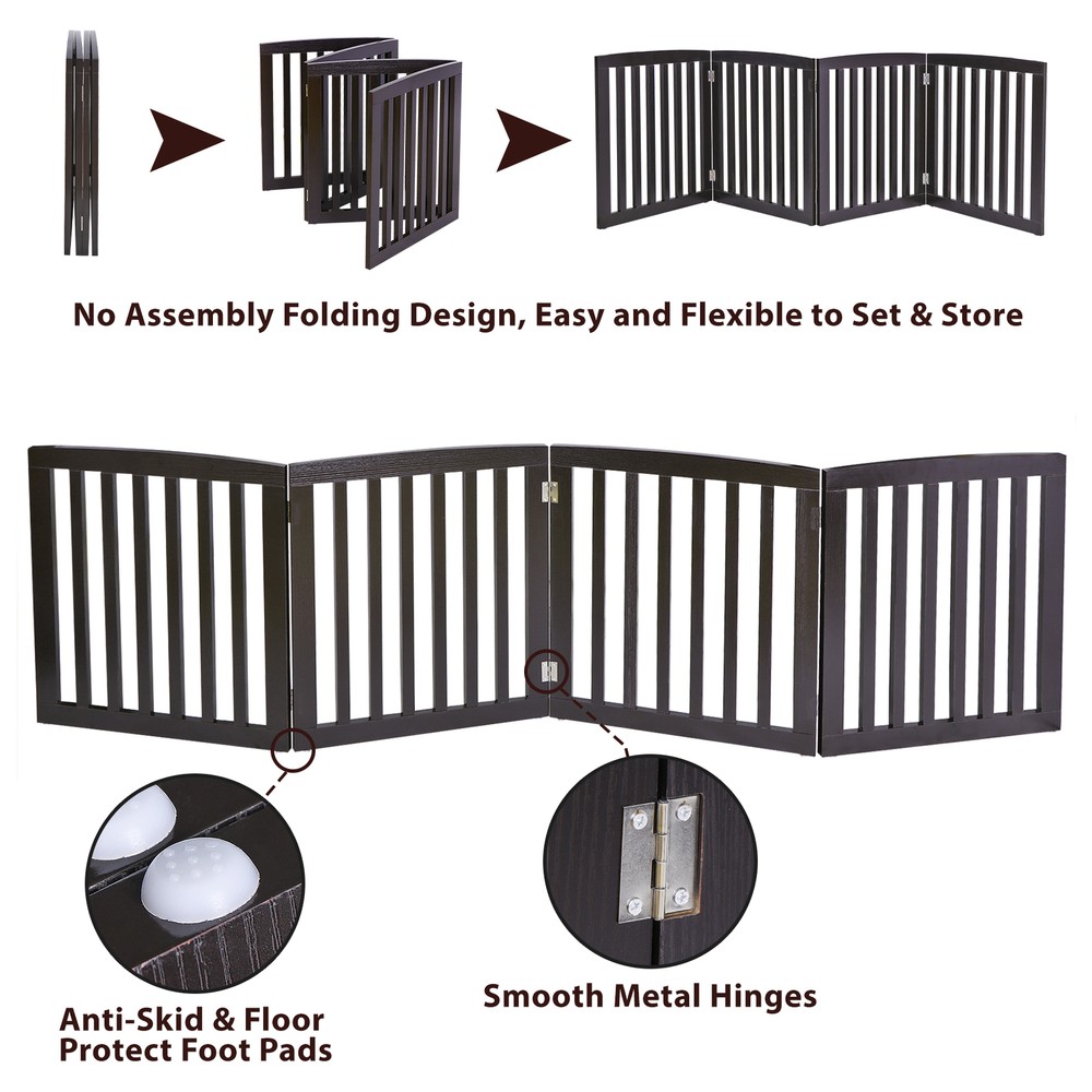 SONGMY 24" Dog Gate 4 Panels, Brown Pet Fence Baby Playpen Folding Barrier