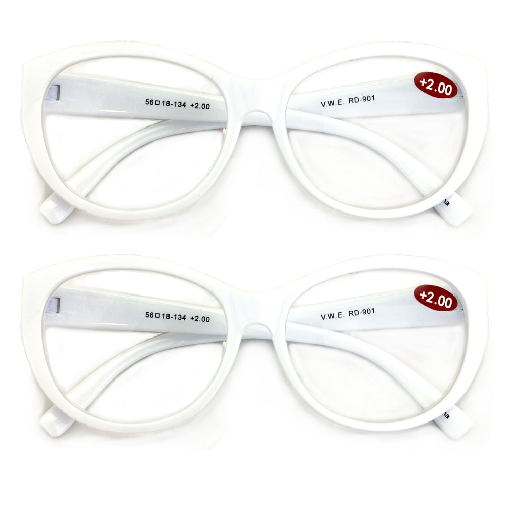 V.W.E. 2 Pairs Women Clear White Reading Glasses Reader Glasses Cateye