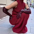 thumbnail image 5 of Womens French Two Piece Set Knit High Neck Vest and Midi Skirt Outfit Versatile Chic Wine Red L, 5 of 8