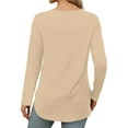 thumbnail image 3 of Ahdbta Long Sleeve Shirts for Women Solid Color Thin Loose Fitted Base Tshirts Trendy Side Split Curved Hem Crewneck Tops, 3 of 5