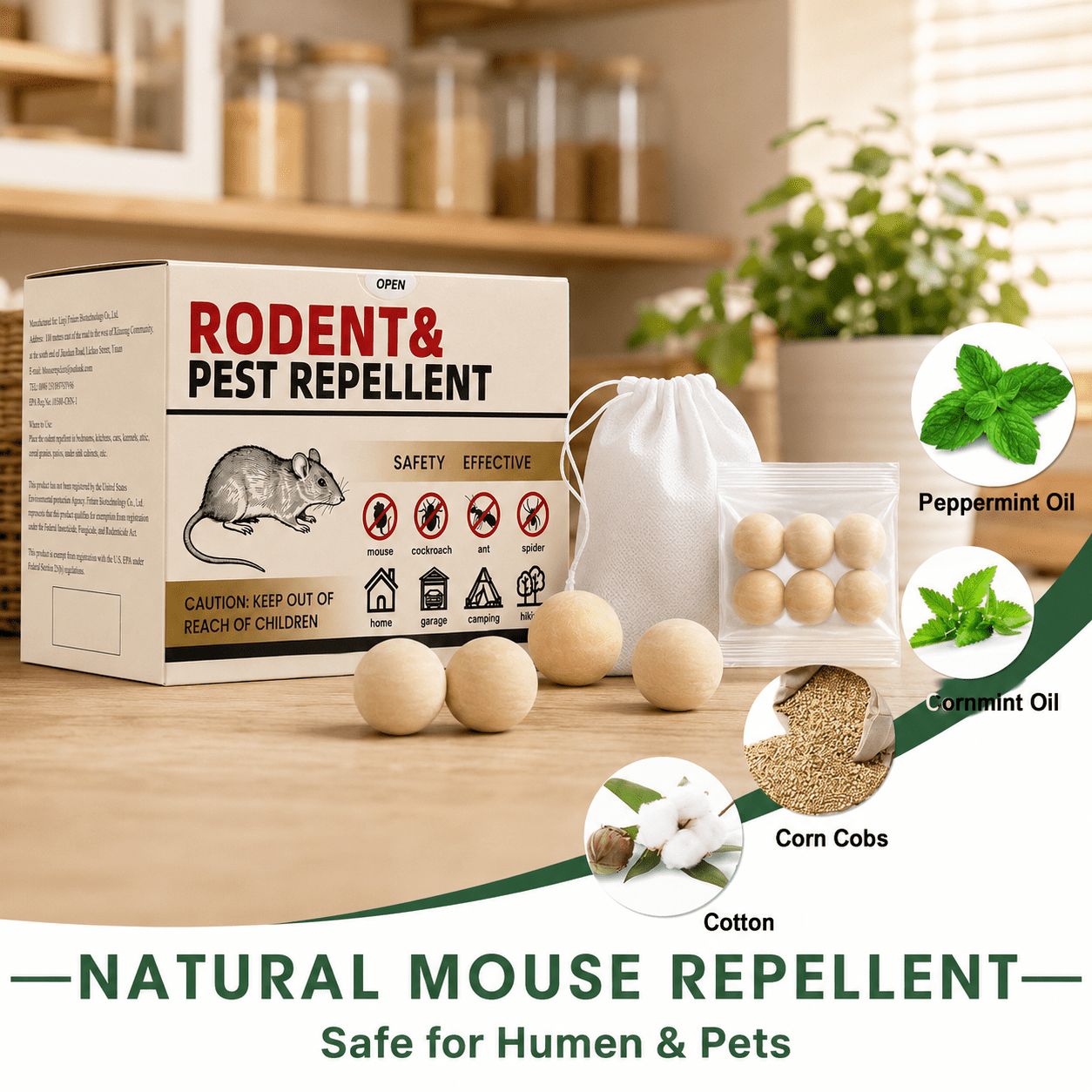 RodentRepellent 36 Balls, Peppermint Oil MouseRepellent Indoor & Outdoor Use, Natural Moth Balls forRodent MiceRepellent for Home, Garage, Car, RV & Garden