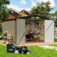 thumbnail image 2 of Large Storage Shed, 10' × 8' FT Metal Storage Shed with Lockable Door, Waterproof Shed Outdoor Use, Tool Shed with Windows for Bike, Garden, Brown, 2 of 6