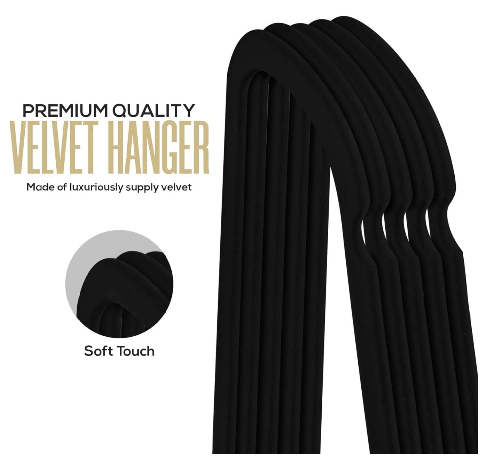 KriKac Velvet Hangers 100 Pack - Non-Slip Clothes Hangers - Black Hangers - Suit Hangers with 360 Degree Rotatable Hook - Heavy Duty Coat Hangers - Pants Hangers