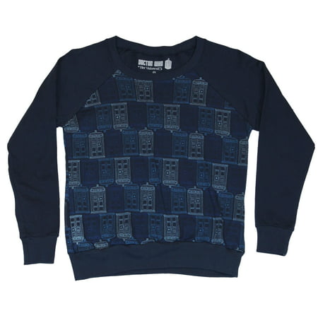 Doctor Who Girls Juniors Light Sweatshirt -  Tardis Line Print Pattern Allover