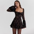 thumbnail image 6 of Womens 2025 Square Neck Dress Long Sleeve Sleeve A-Line Short Mini Dresses Black L, 6 of 8