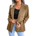 thumbnail image 2 of Gibobby Blazer de mujer elegante chamarra de talla grande para mujer con solapa con muescas cuello en V oficina trabajo 2023 traje de negocios(Caqui,M), 2 of 5