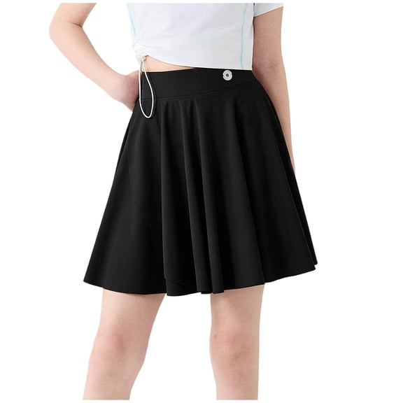 QTBIUQ Girls Skort with Built-In Shorts Solid Color A-Line Flared Skirt High Waist Skirt for Tennis Dance Sports Active Wear